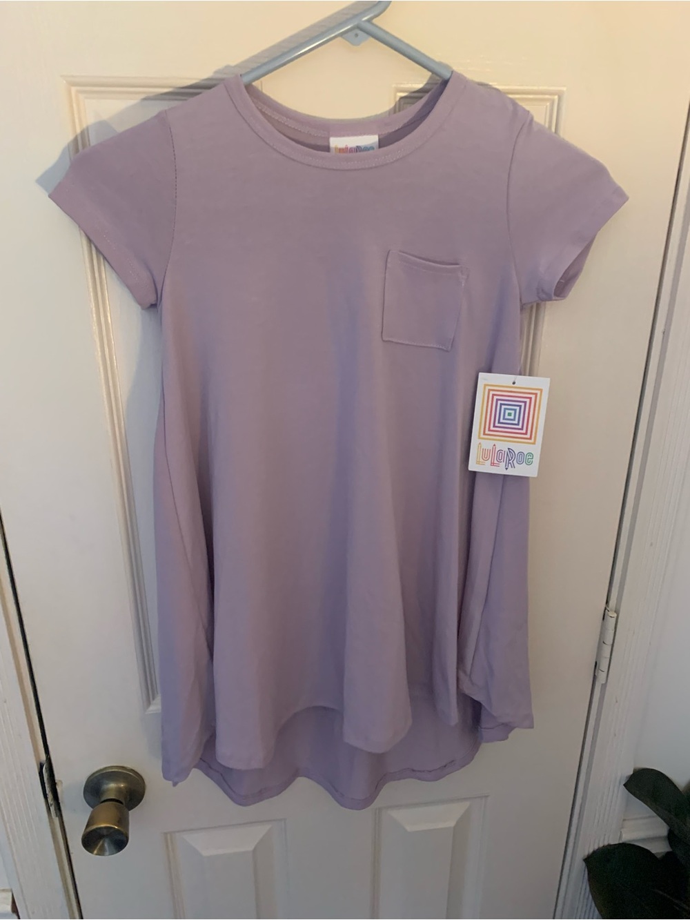 Girls purple short-sleeve LuLaRoe ScarlettCarly swing dress size 6